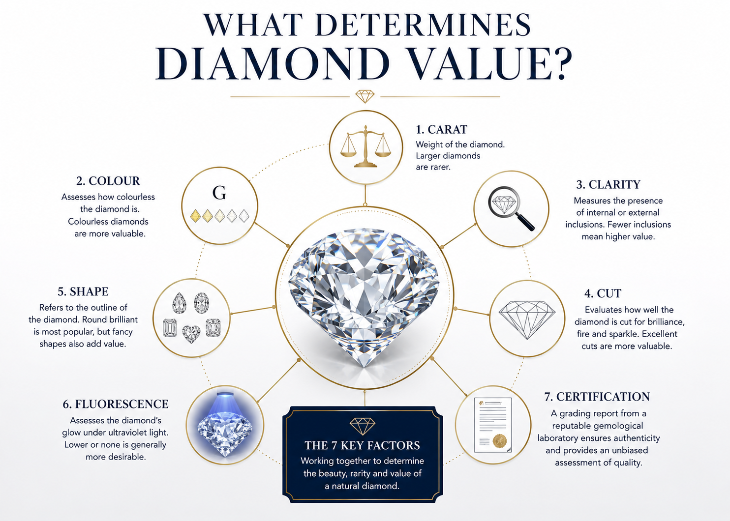 Factors used to calculate the value of a natural diamond