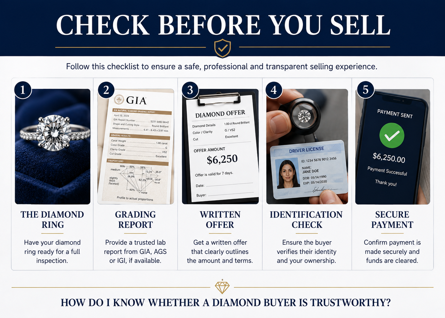 Documents and safety checks before selling a diamond ring