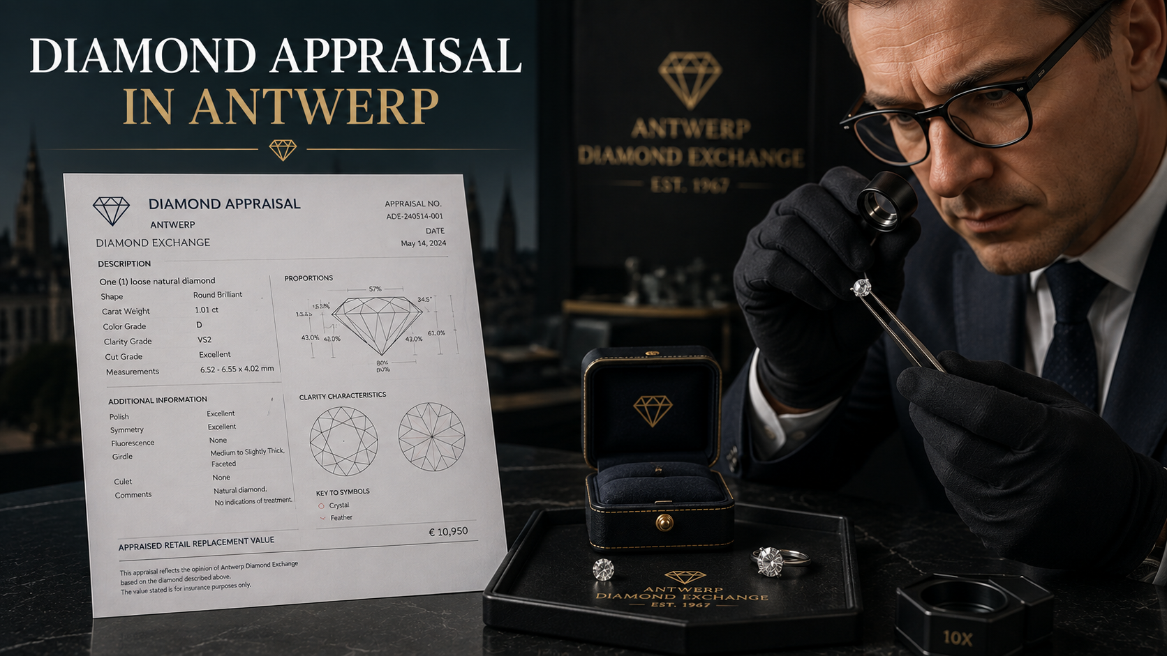 Natural diamond undergoing a professional appraisal in Antwerp