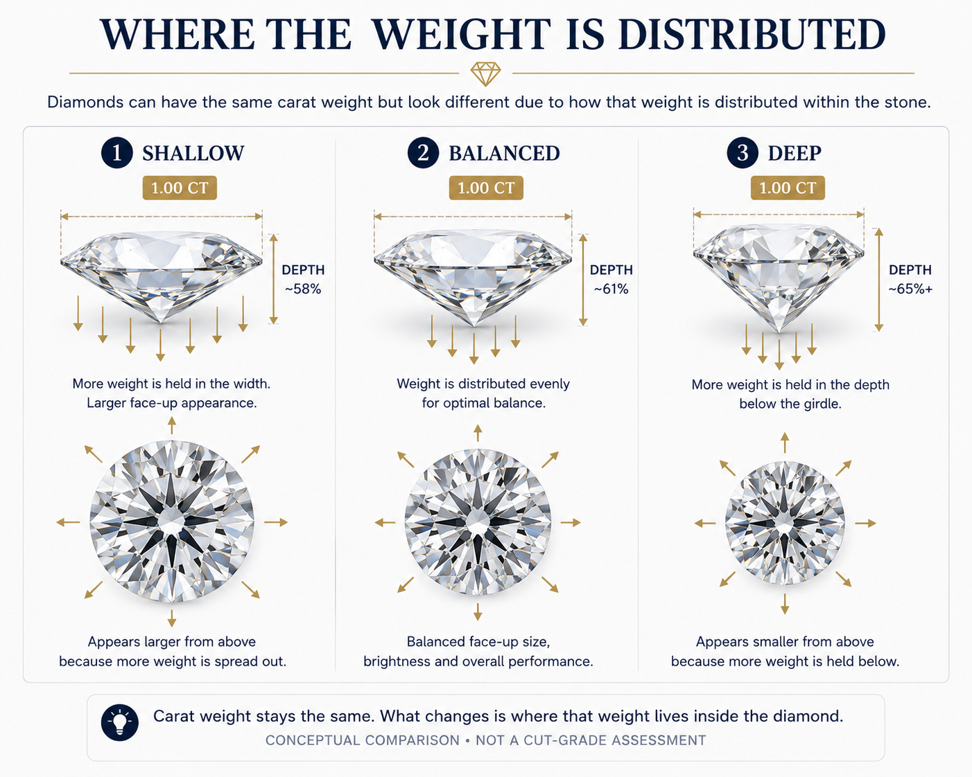 Shallow balanced and deep diamonds compared for face-up spread