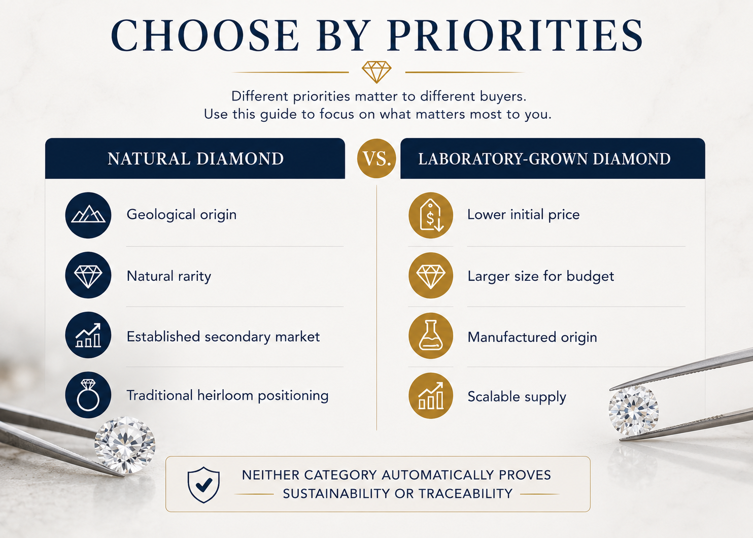 Buyer priorities for choosing between natural and laboratory-grown diamonds
